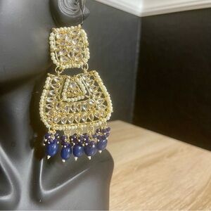 Elegant Gold and Blue Dangle Earrings